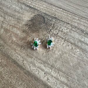 Green Gemstone & Rhinestone Earrings